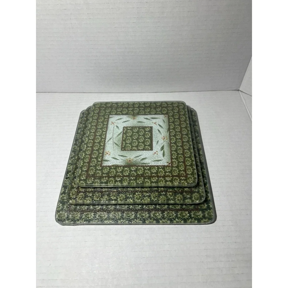 Temp-Tations Glass Trivets New in rapperOld World Green‎ Set Of 3